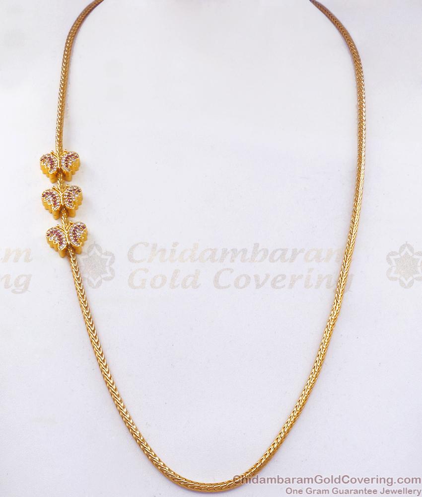 Ruby White Ad Stone Gold Mugappu Chain Butterfly Design MCH1099