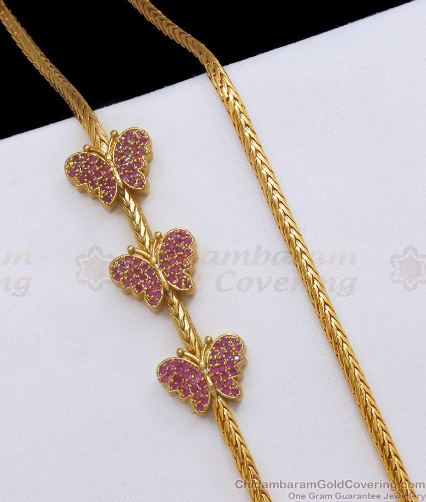 Butterfly Design Gold Imitation Mugappu Chain Full Ruby Stone MCH1100