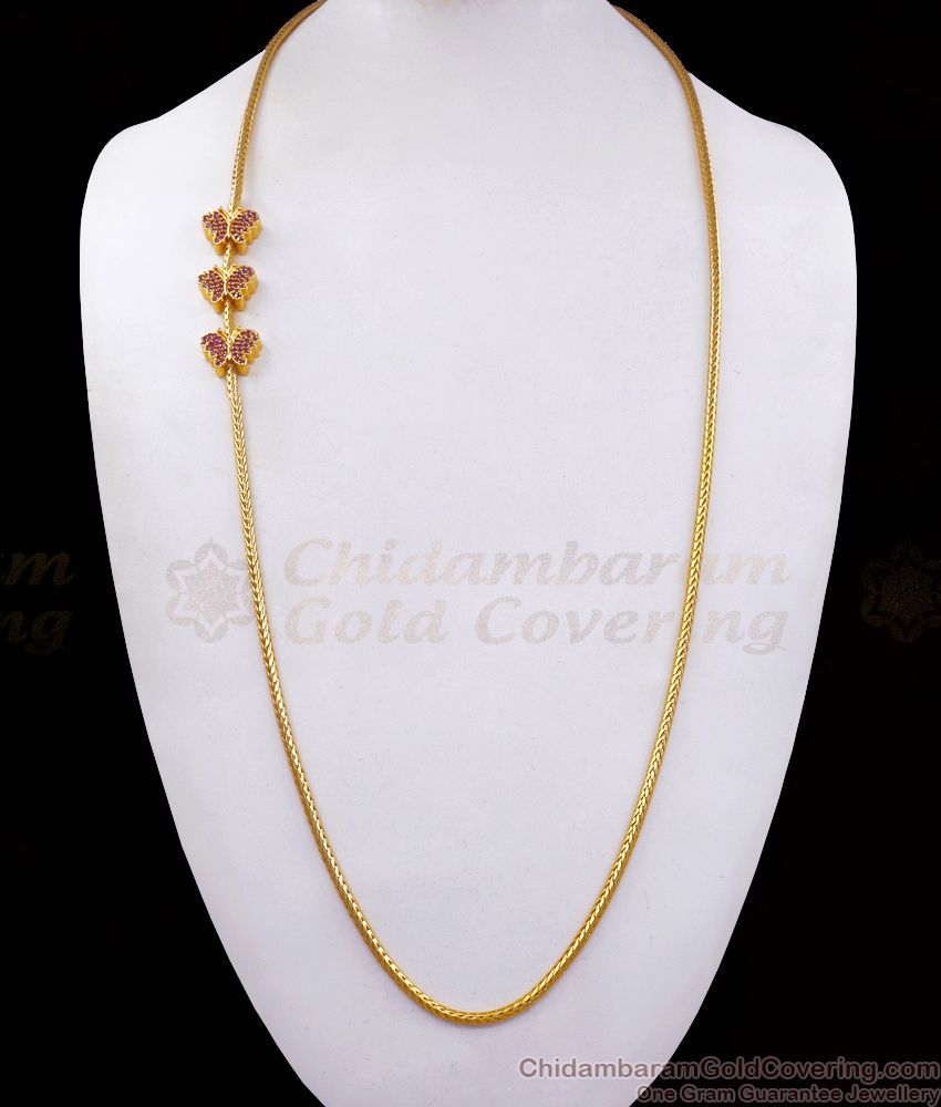 Butterfly Design Gold Imitation Mugappu Chain Full Ruby Stone MCH1100