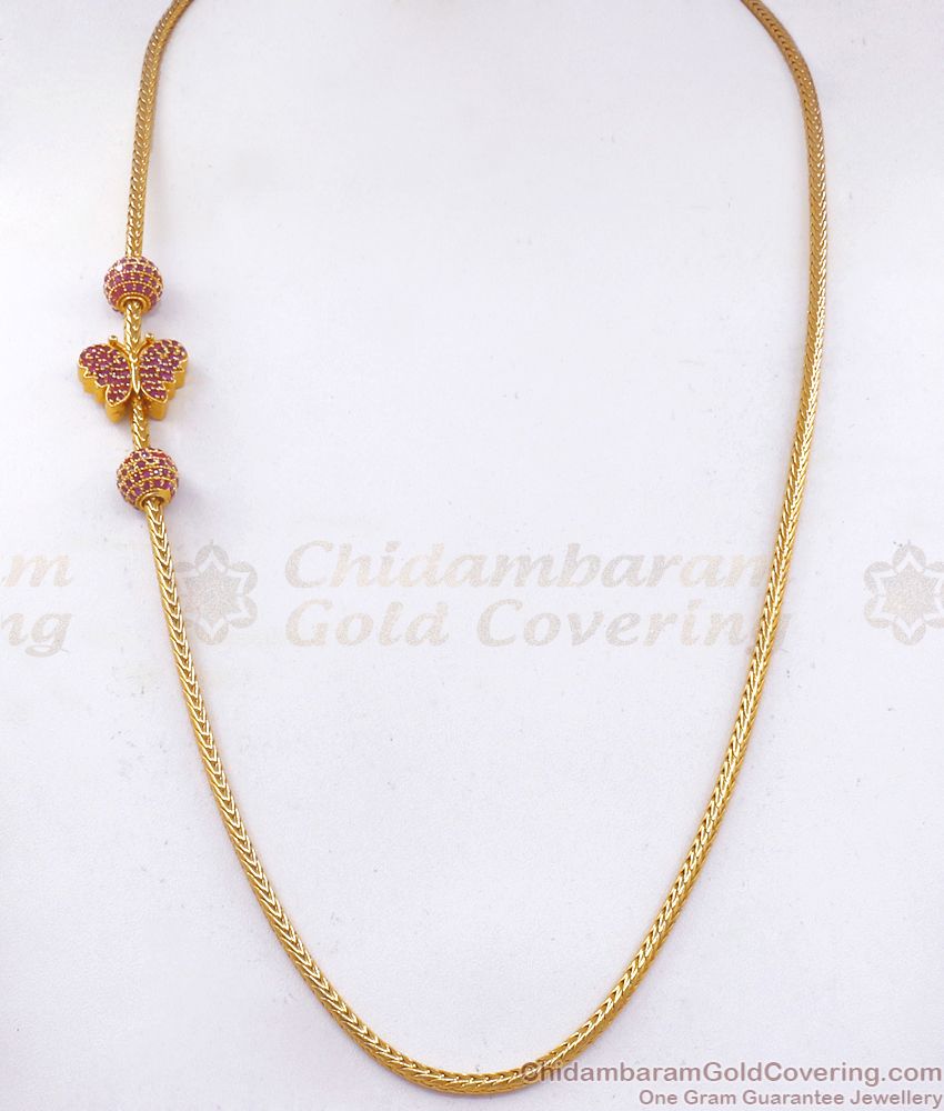 Full Ruby Stone Gold Imitation Mugappu Chain Online Collection MCH1106