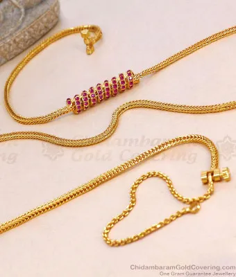 36 Inches Extra Long Ad Ruby Stone Spiral Design Gold Mugappu Shop Online MCH1132-XLG