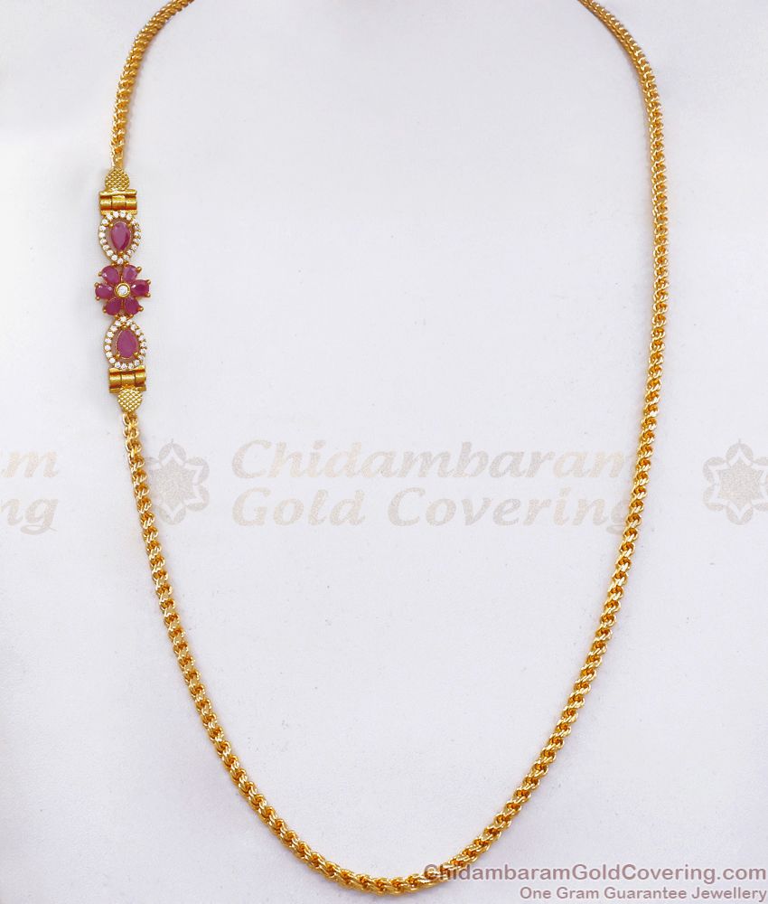 Beautiful Floral Side Pendant Gold Plated Mugappu Chain MCH1136