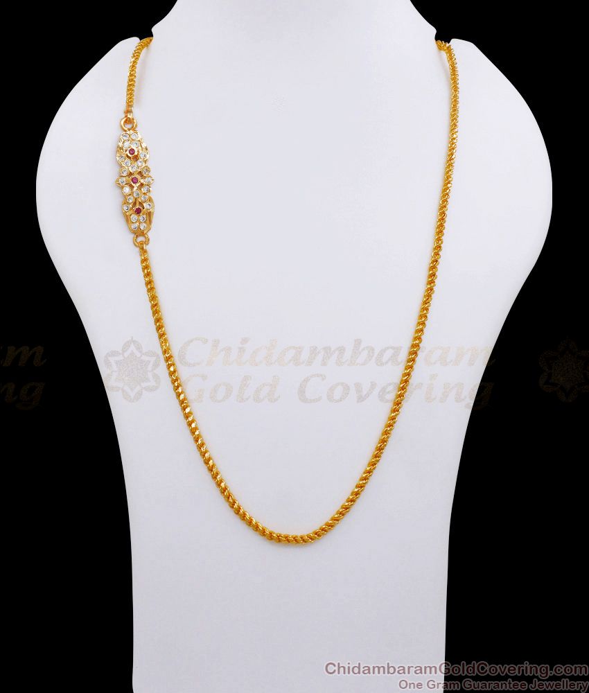 Classic Side Pendant Long Impon Mugappu Chain 1 Line Pattern MCH1159