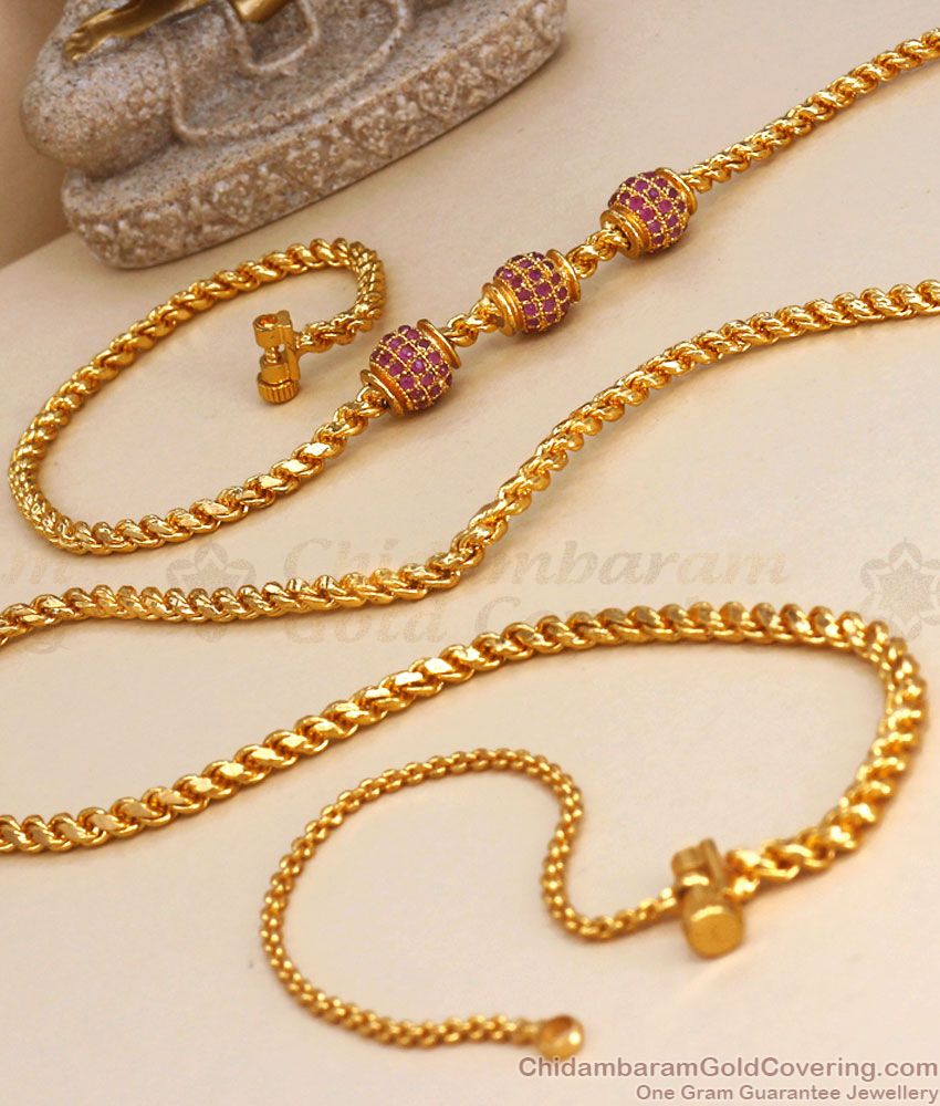 30 Inch Long 1 Gram Gold Mugappu Ruby Stone Ball Collections MCH1167-LG