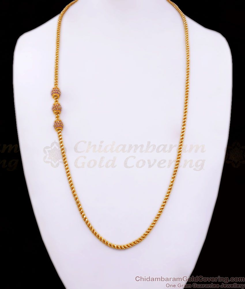 30 Inch Long 1 Gram Gold Mugappu Ruby Stone Ball Collections MCH1167-LG