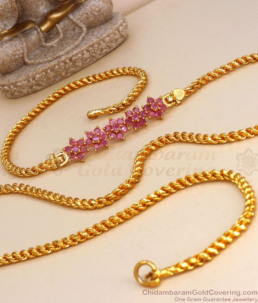 5 Petal Gold Plated Mugappu Chain Ruby Stone Pattern MCH1168