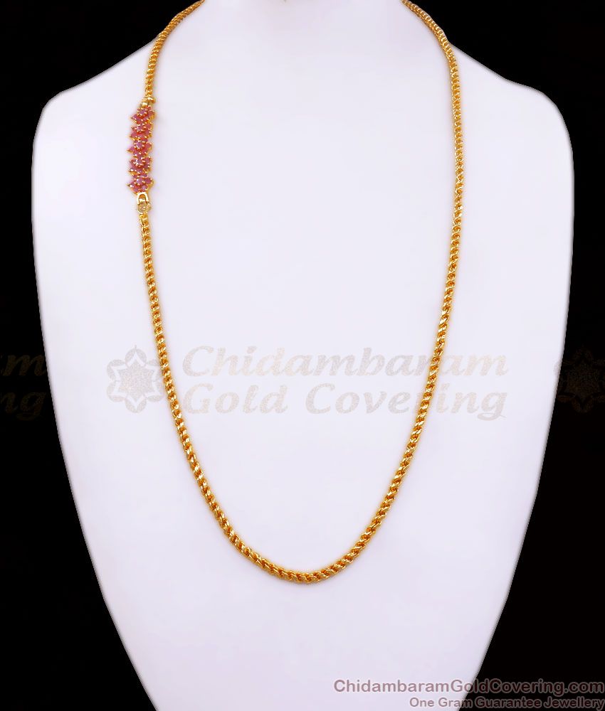 5 Petal Gold Plated Mugappu Chain Ruby Stone Pattern MCH1168