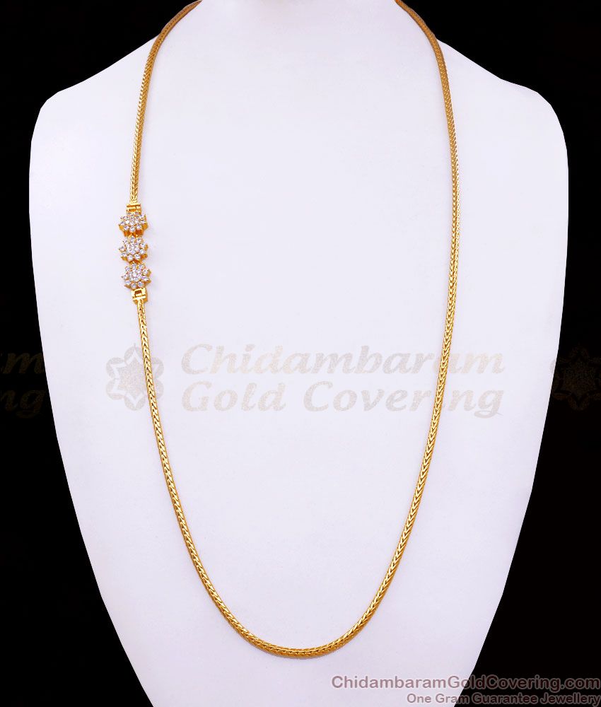 30 Inch Long Gold Imitation Mugappu White Stone Floral Collections MCH1169-LG