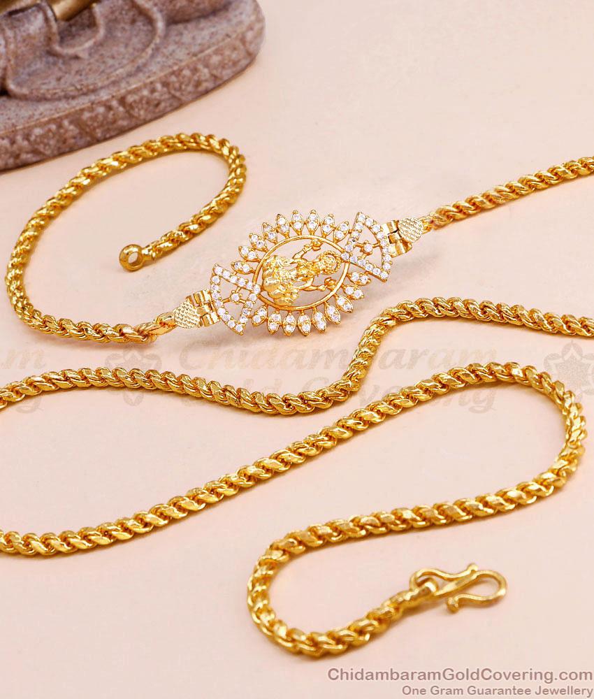 Ad White Stone Laskhmi Side Pendant Gold Plated Mugappu Chain Shop Online MCH1171 Ad White Stone Laskhmi Side Pendant Gold Plated Mugappu Chain Shop Online MCH1171
