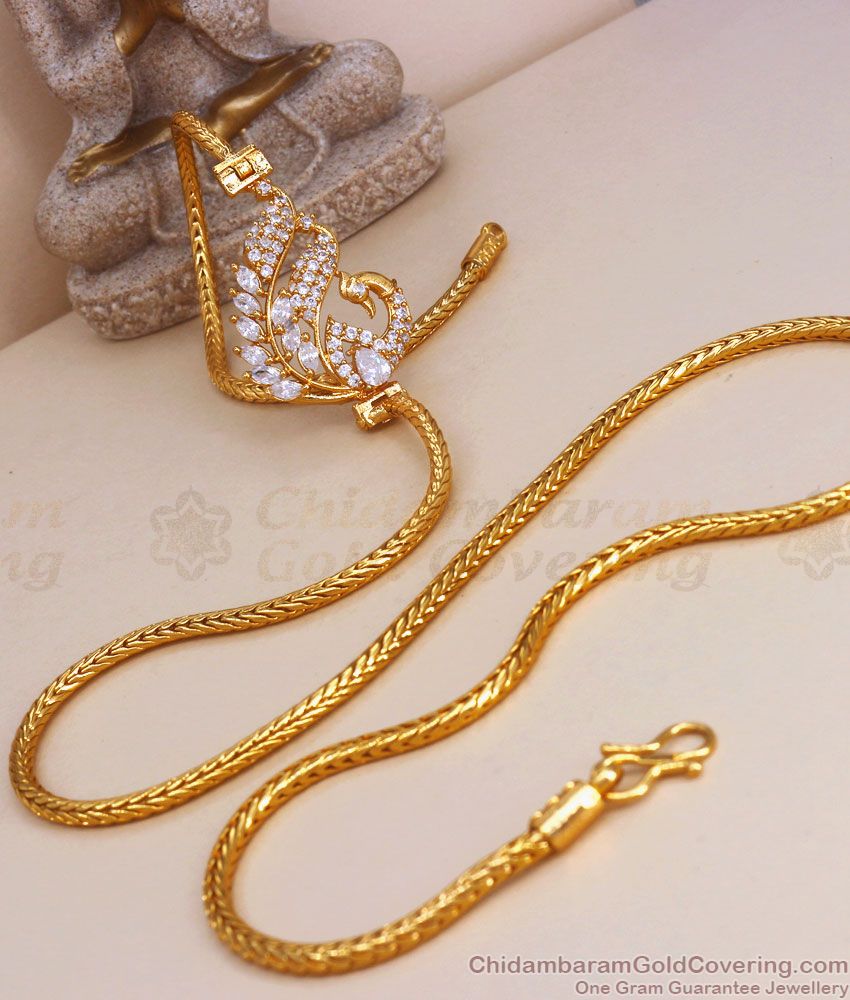 30 Inch Long Latest Peacock Side Pendant Gold Plated Mugappu Shop Online MCH1172-LG