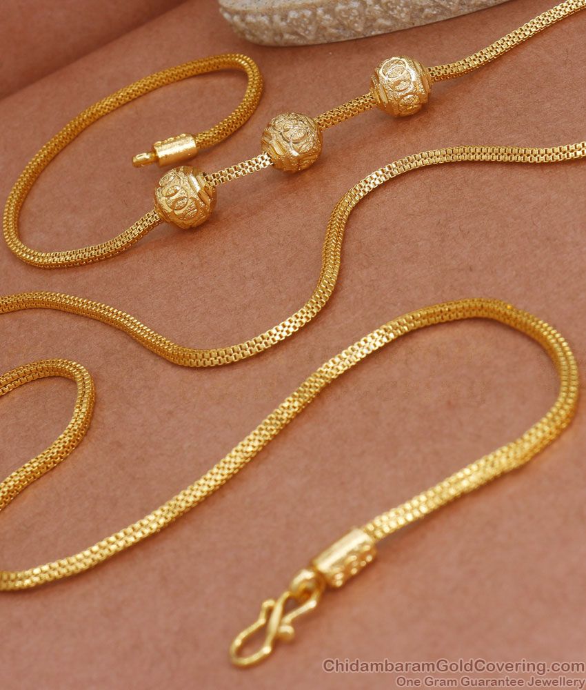 One Gram Gold Plain Mugappu Chain Ball Design MCH1176