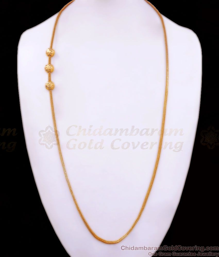 30 Inches Long Gold Plated Mugappu Chain Ball Design Daily Wear MCH1177-LG