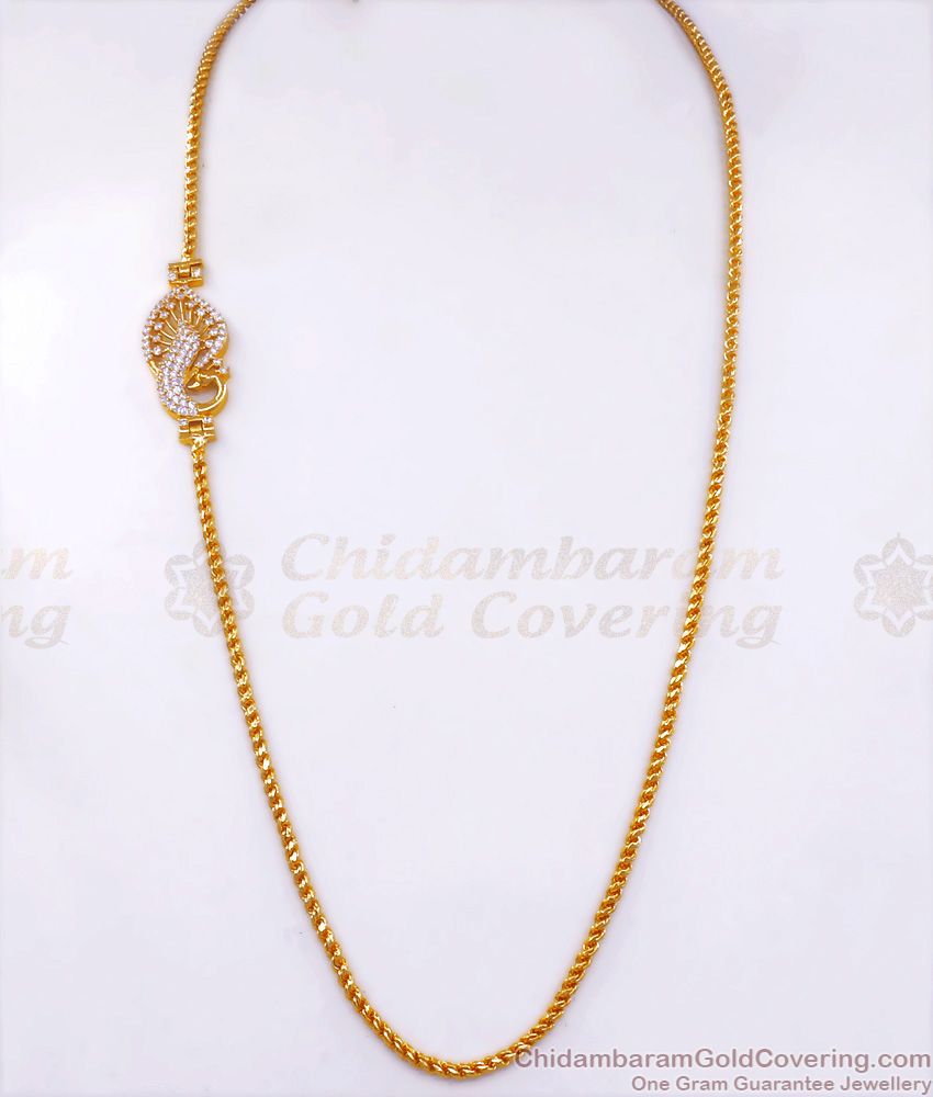 Glittering Full White Stone Peacock Gold Diamond Mugappu Pattern Shop Online MCH1186