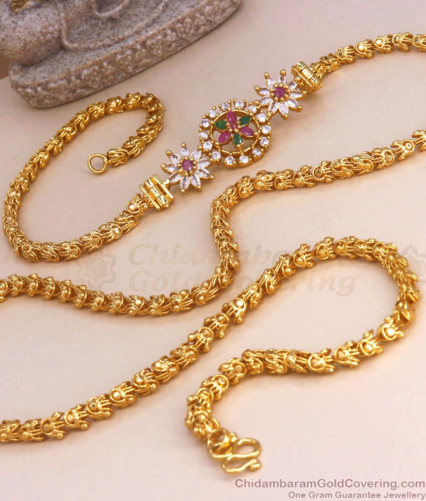 Traditional Multi Stone Gold Plated Mugappu Dasavatharam Chain MCH1187