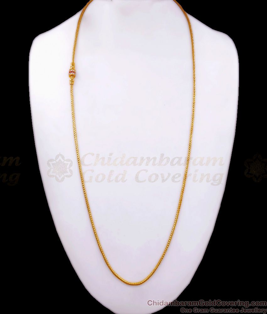 30 Inches Long Gold Plated Mugappu Stone Ball Design Shop Online MCH1188-LG