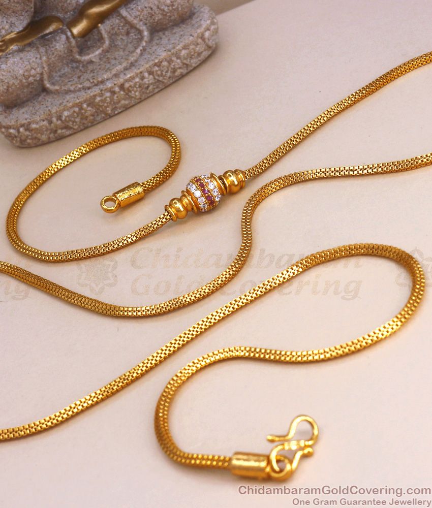 30 Inches Long Ruby White Stone Ball Design Gold Mugappu Thali Chain Shop Online MCH1190-LG