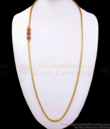 30 Inch Long Full Ruby Stone Floral Gold Plated Mugappu Side Pendant Chain MCH1193-LG
