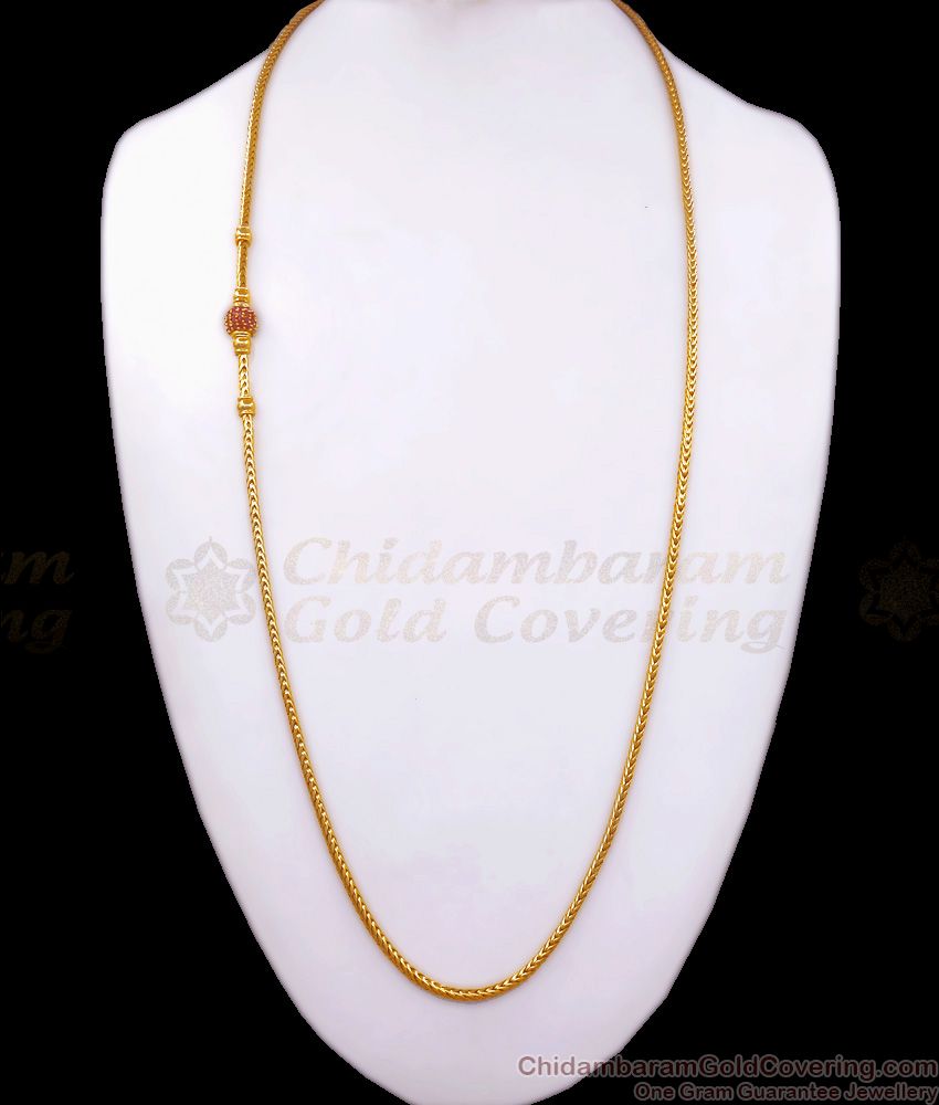 30 Inch Long Gold Plated Ruby Ball Mugappu Side Pendant Chain Shop Online MCH1196-LG