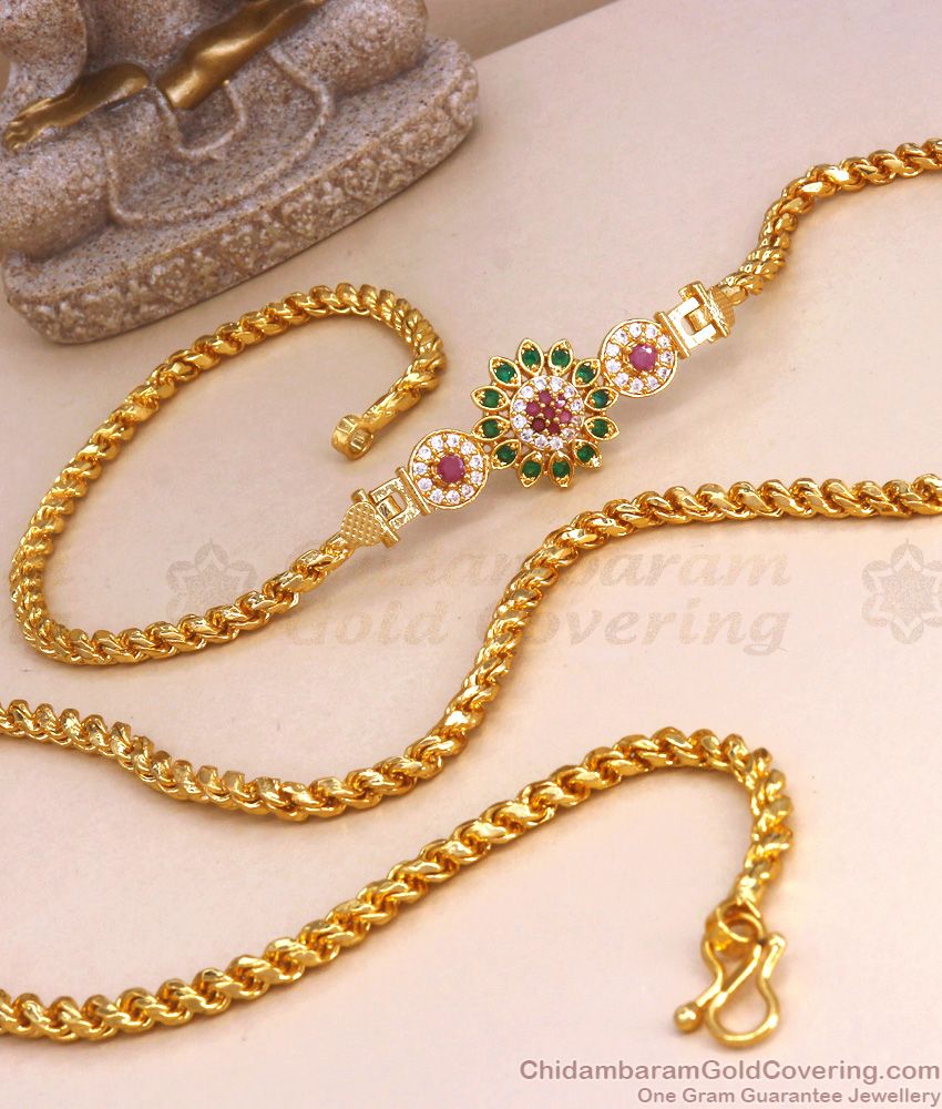 Latest Gold Plated Mugappu Multi Stone Floral Design Daily Wear Collections MCH1200