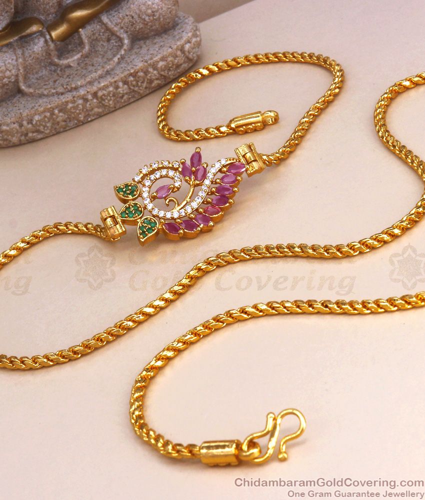 Regular Use Gold Plated Mugappu Multi Stone Thali Chain Collections MCH1202