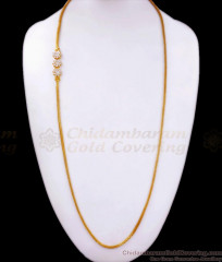 30 Inch Long White Stone Gold Plated Mugappu Chain Designs MCH1205