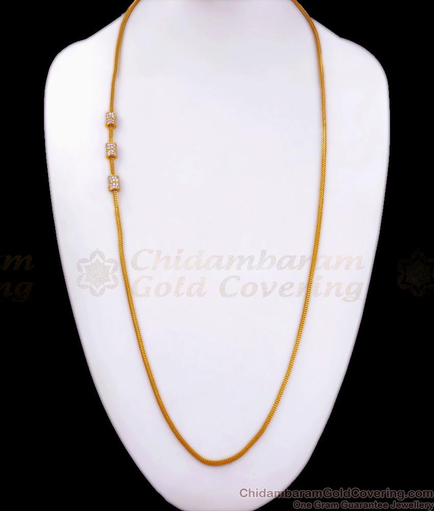30 Inch Long White Stone Ball Mugappu Gold Plated Side Pendant Chain Shop Online MCH1212