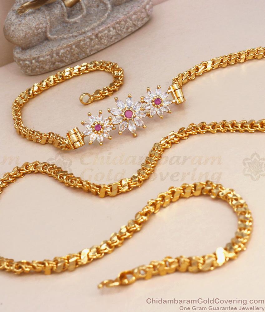 New Cz Stone Gold Plated Side Pendant Mugappu Chain Shop Online MCH1223