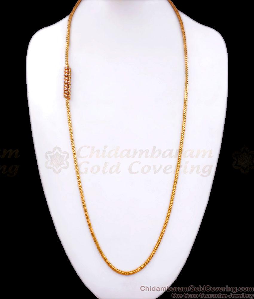 30 Inch Long Spiral Gold Plated Mugappu Thali Chain Ruby White Stone MCH1230-LG