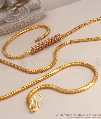 30 Inch Long Ruby Stone Spiral Gold Imitation Mugappu Thali Chain Shop  Online MCH1231-LG