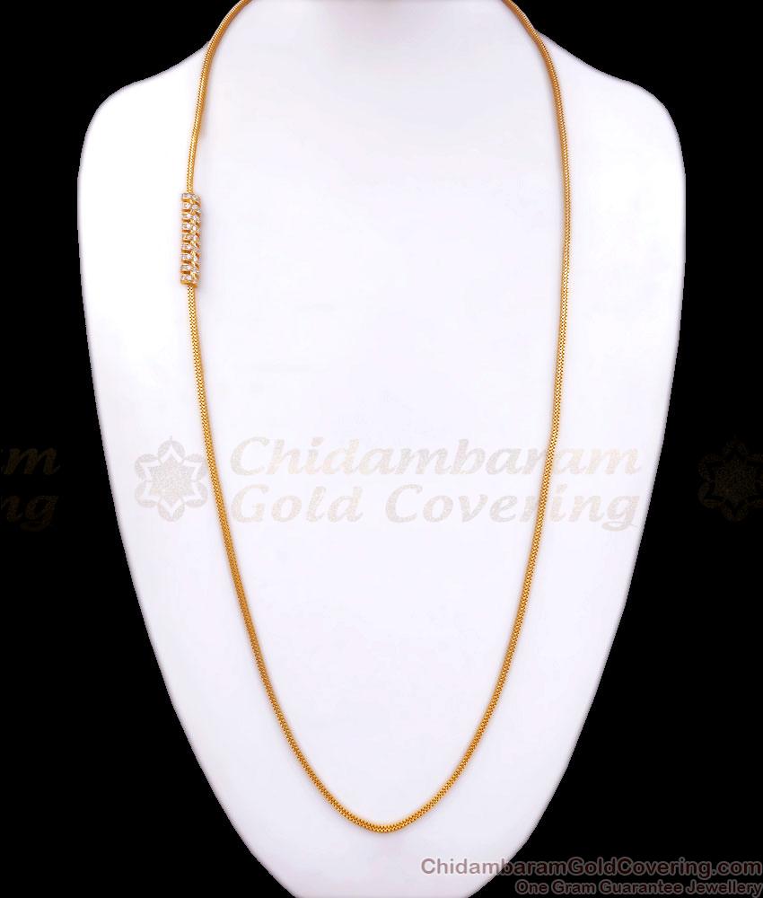 30 Inch Long Full Ruby Stone 1 Gram Gold Mugappu Chain Spiral Designs MCH1232-LG