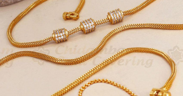 30 Inch Long White Stone Side Pendant Gold Malaysian Mugappu Thali MCH1236 LG