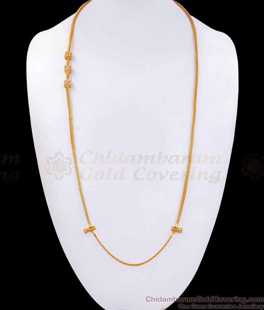 30 Inch Long White Stone Side Pendant Gold Malaysian Mugappu Thali MCH1236-LG