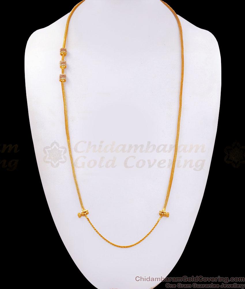 30 Inch Long Malaysian Gold Imitation Mugappu Chain Ruby White Ball Design MCH1237-LG