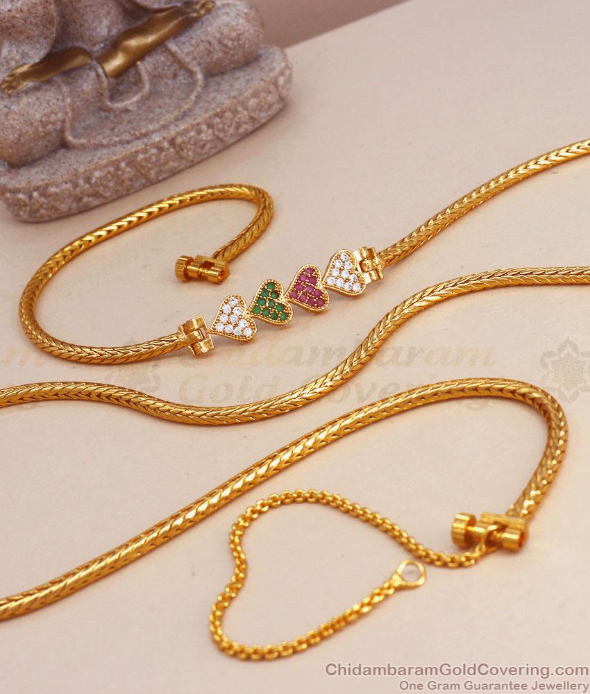 30 Inch Long 1 Gram Gold Mugappu Multi Stone Heart Design Thali Collections MCH1239-LG