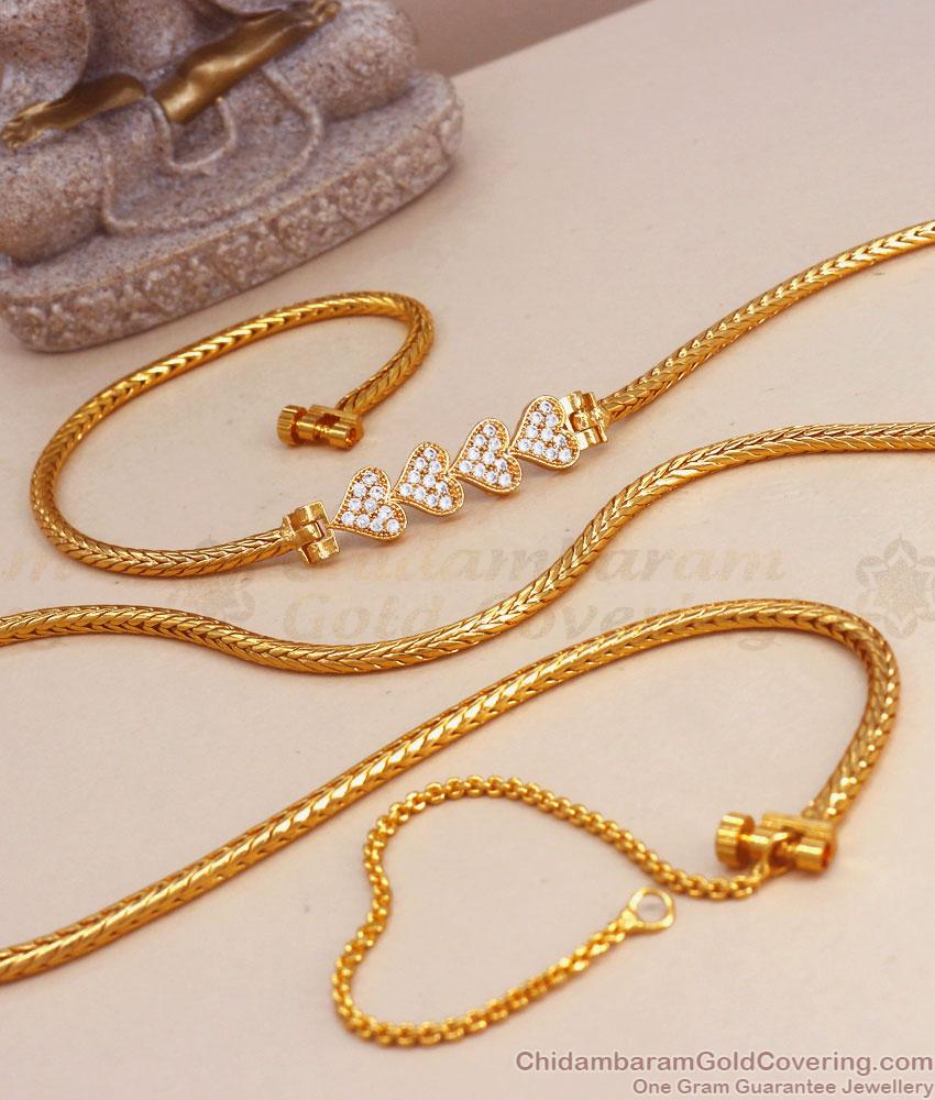 30 Inch Long Attractive White Stone Gold plated Mugappu Multi Heart Designs MCH1240-LG