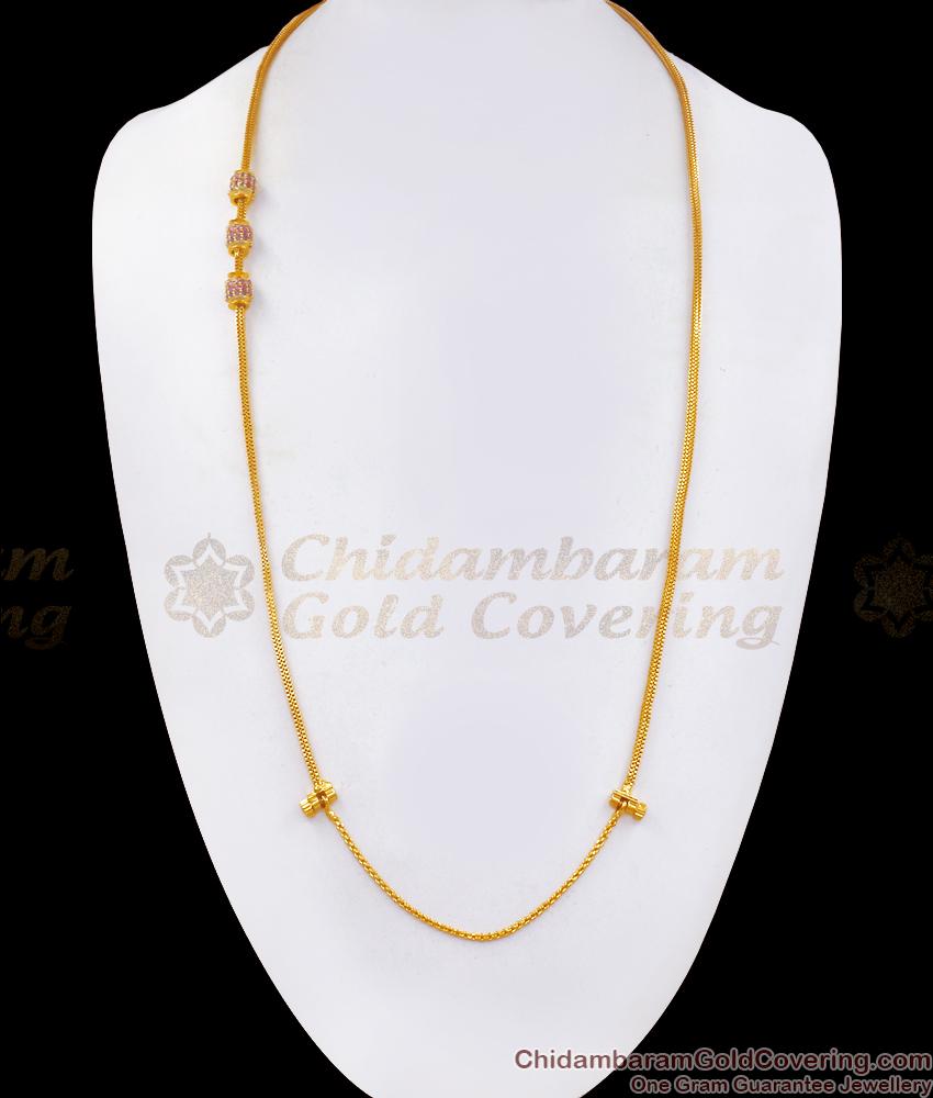 30 Inch Long Triple Ball Gold Mugappu Full Ruby Stone Collections MCH1243-LG