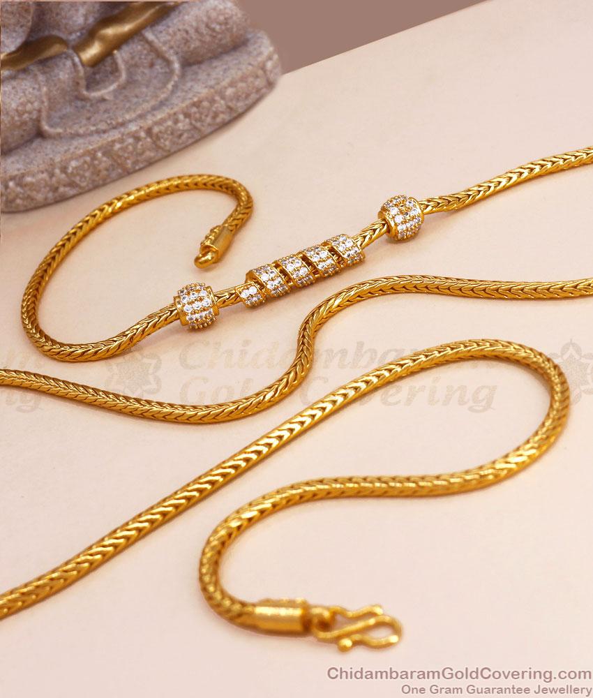 30 Inch Long 1 Gram Gold Mugappu Thali Chain Spiral White Stone Designs MCH1248-Lg 30 Inch Long 1 Gram Gold Mugappu Thali Chain Spiral White Stone Designs MCH1248-Lg