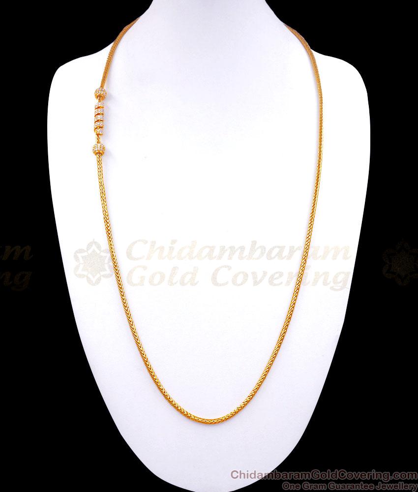 30 Inch Long 1 Gram Gold Mugappu Thali Chain Spiral White Stone Designs MCH1248-Lg 30 Inch Long 1 Gram Gold Mugappu Thali Chain Spiral White Stone Designs MCH1248-Lg