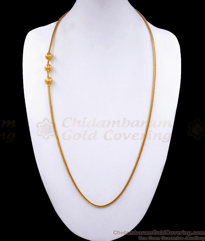 30 Inch Long Plain Daily Use Plain Gold Ball Mugappu Chain Shop Online MCH1249-LG