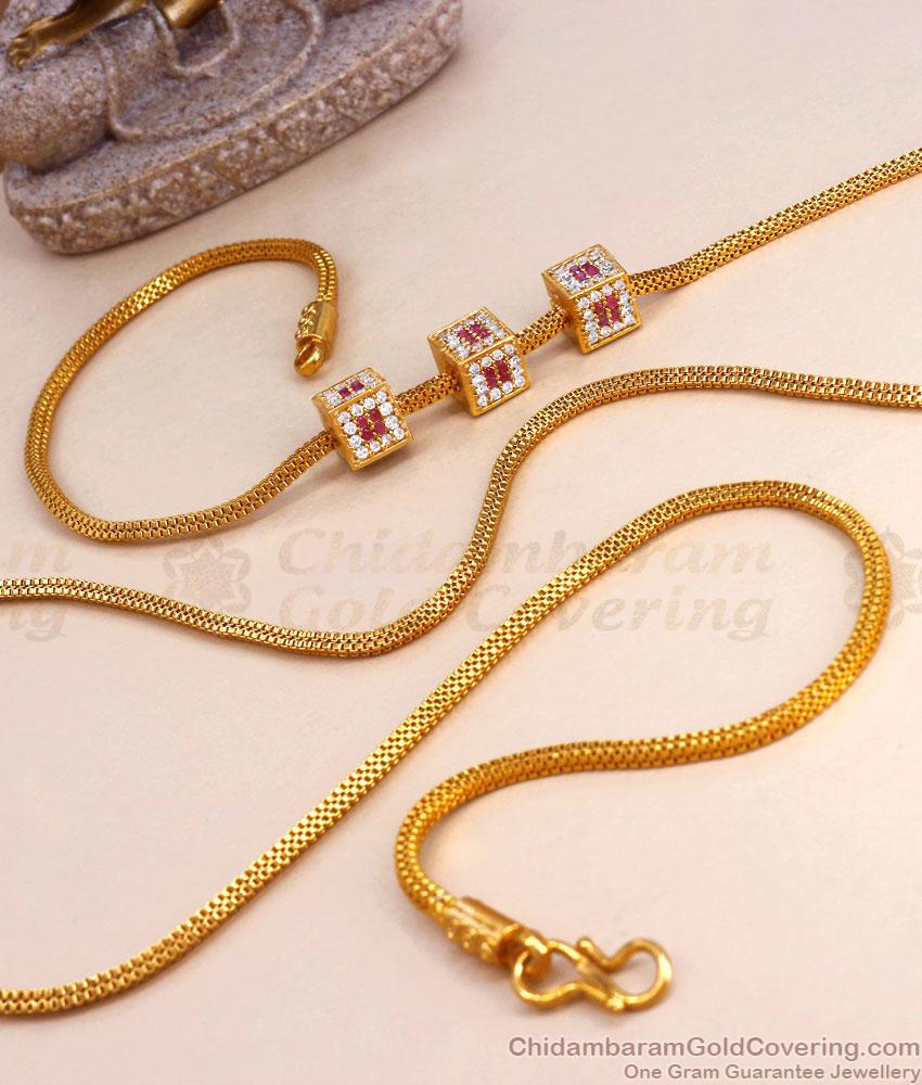 30 Inch Long Ruby White Stone 1 Micro Gold Mugappu Chain For Daily Use MCH1253-LG