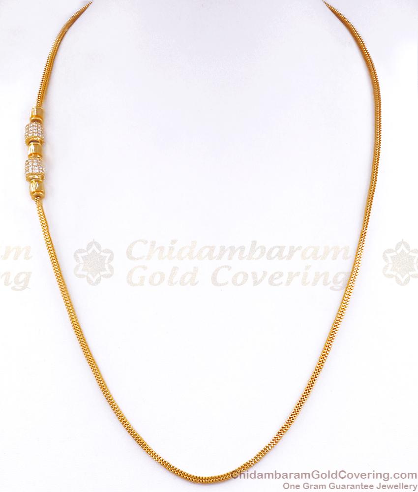 Stylish Gold Plated Mugappu Thali Kodi Chain White Ad Stone Collections MCH1265