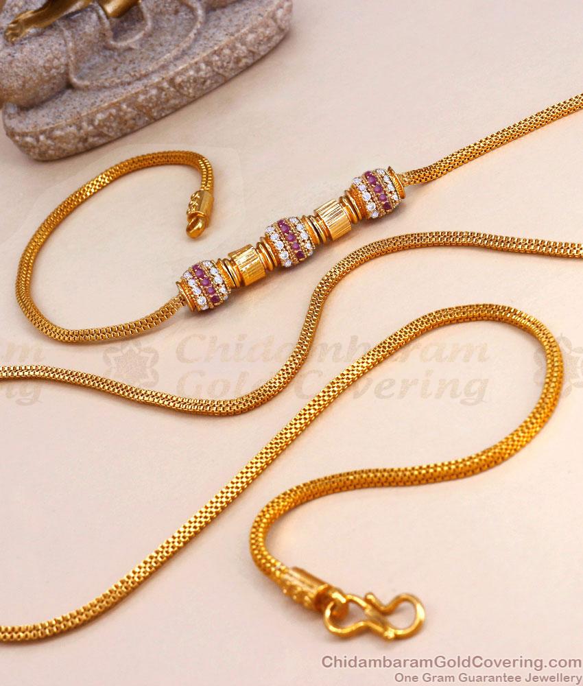 Traditional Ruby White Ad Stone Mugappu Chain Gold Thali Kodi Collections MCH1267