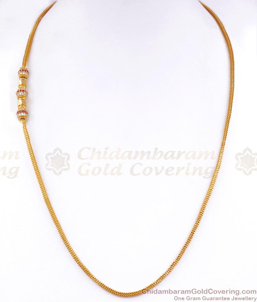 Traditional Ruby White Ad Stone Mugappu Chain Gold Thali Kodi Collections MCH1267