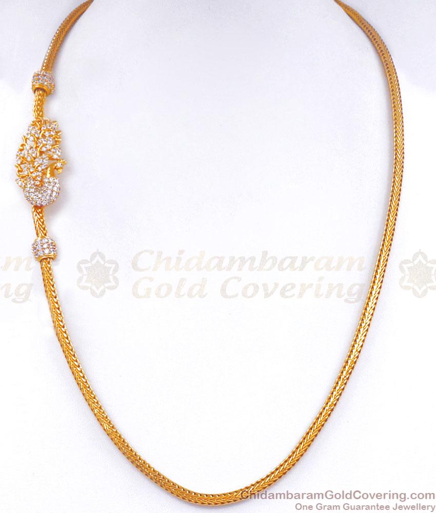 Bridal Gold Imitiation Mugappu Side Pendant Chain White Stone Peacock Designs MCH1271