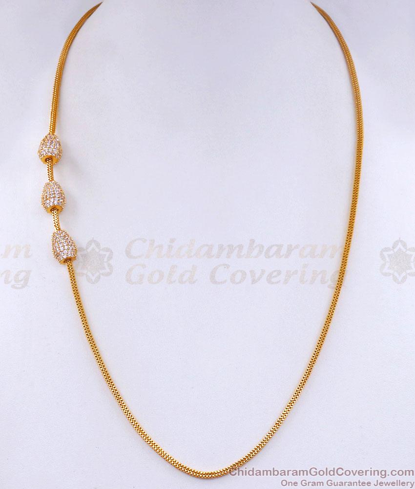 Full White Stone Ball Type Gold Plated Mugappu Chain Designs Shop Online MCH1280