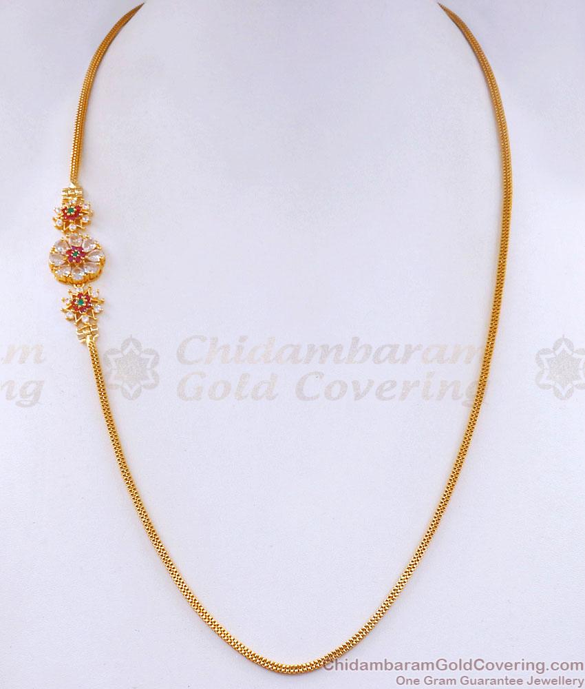 One Gram Gold Mugappu Chain Multi Stone Flower Designs MCH1283