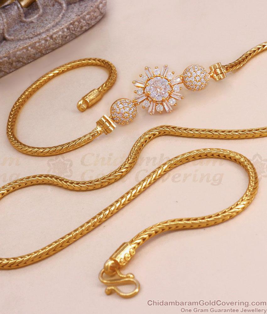 Full White Stone Floral Gold Side Pendant Mugappu Chains With Price MCH1285
