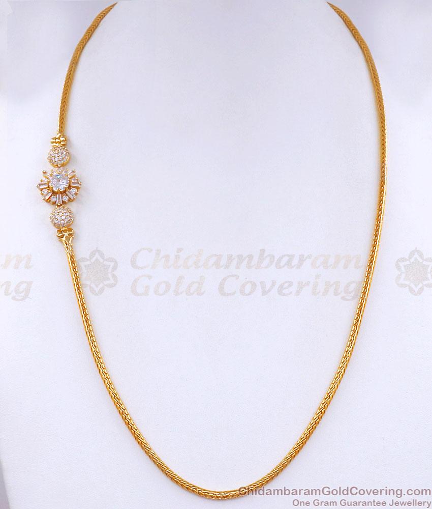 Full White Stone Floral Gold Side Pendant Mugappu Chains With Price MCH1285