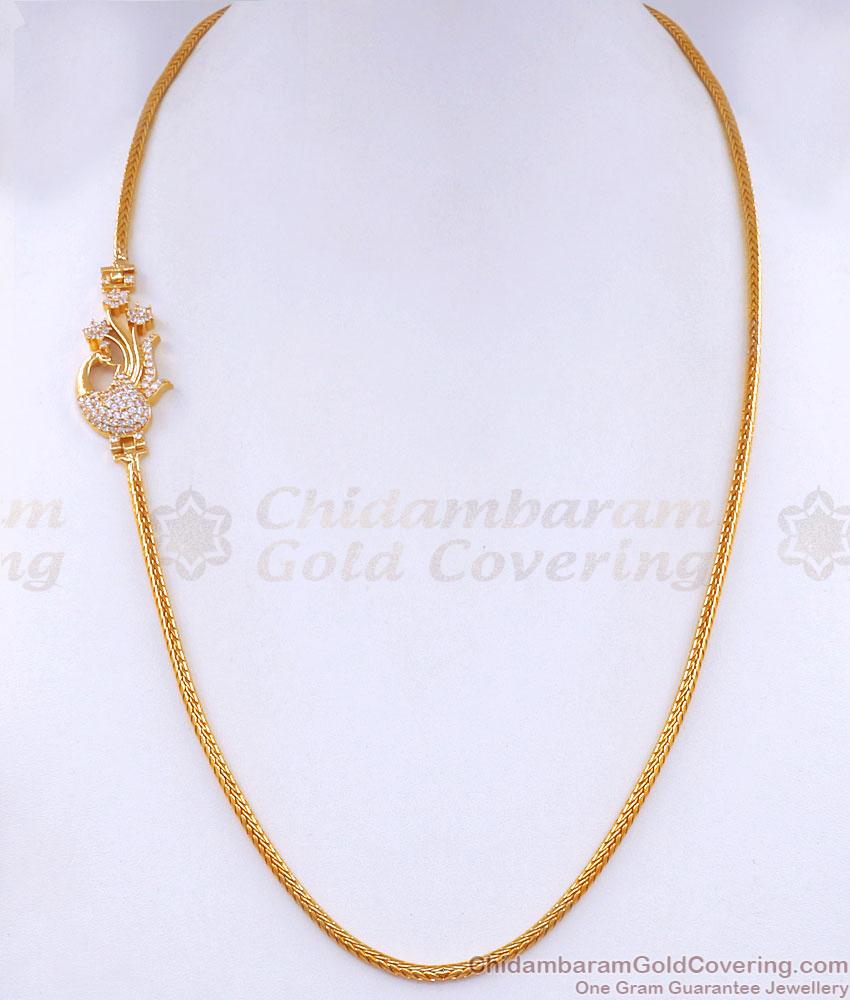 Latest Peacock Gold Mugappu Chain White Stone Designs MCH1287