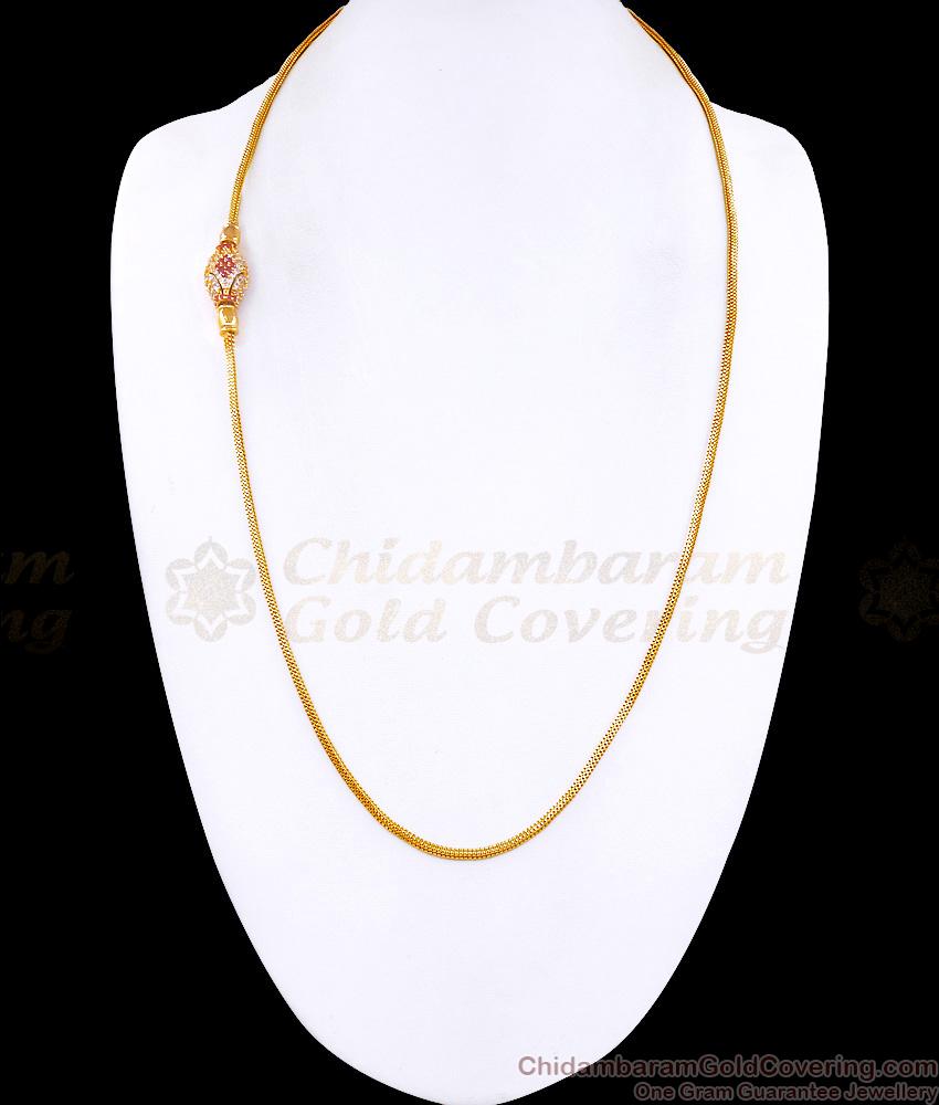 30 Inch Long Ball Type Ruby White Stone Side Pendant Thali Chain Collections MCH1314-LG
